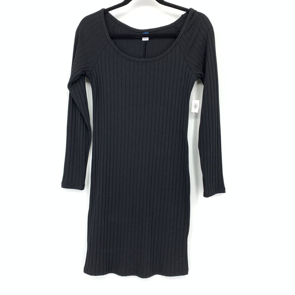 Old Navy Ribbed Knit Bodycon Long Sleeve Dress Womens Size Medium Black NEW